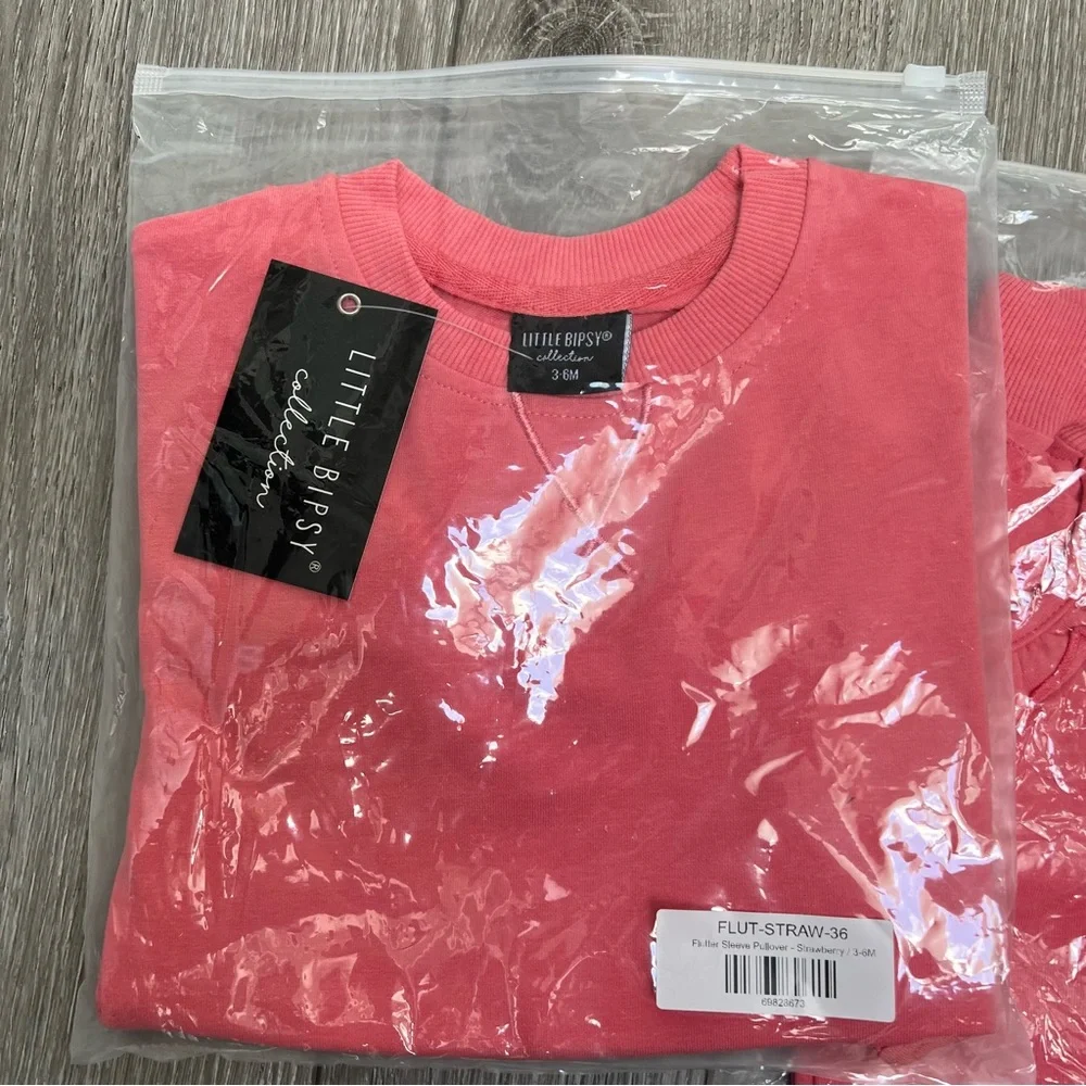 LITTLE BIPSY 2PC FLUTTER SLEEVE JOGGER SET STRAWBERRY PINK 3-6MO NWT / NIB